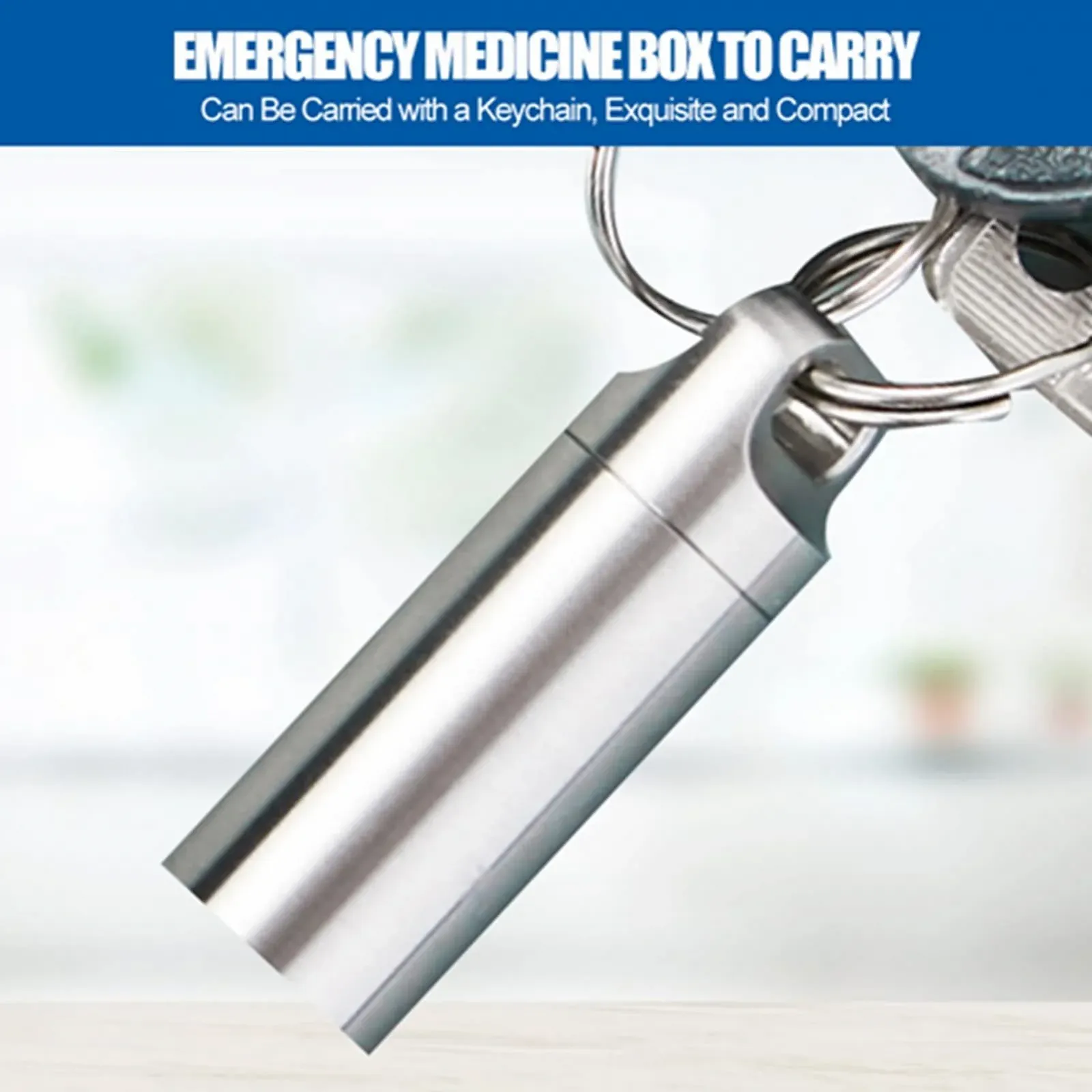 Держатель для таблеток-брелок, бутылка для выживания, водонепроницаемый контейнер для лекарств из нержавеющей стали для кемпинга (M), фото №5