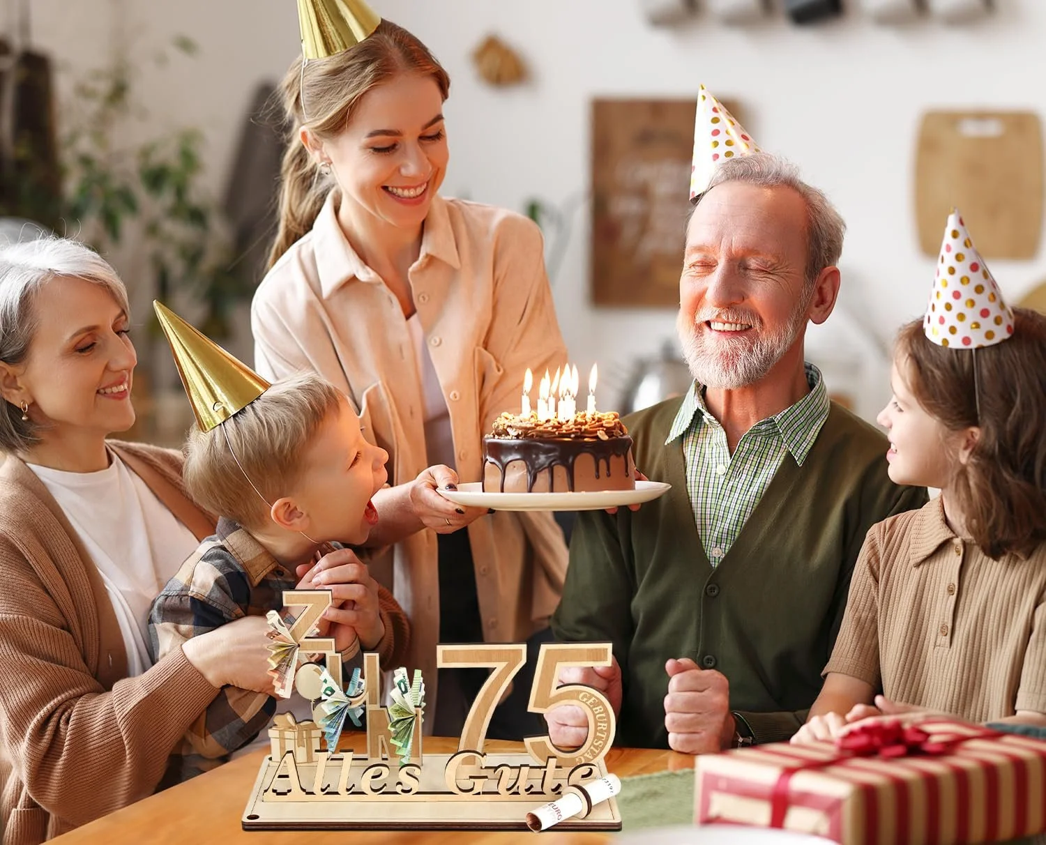 Грошові подарунки Giftota на день народження, подарунки на 75-річчя чоловікові/жінці, дерев'яна прикраса, фото №6