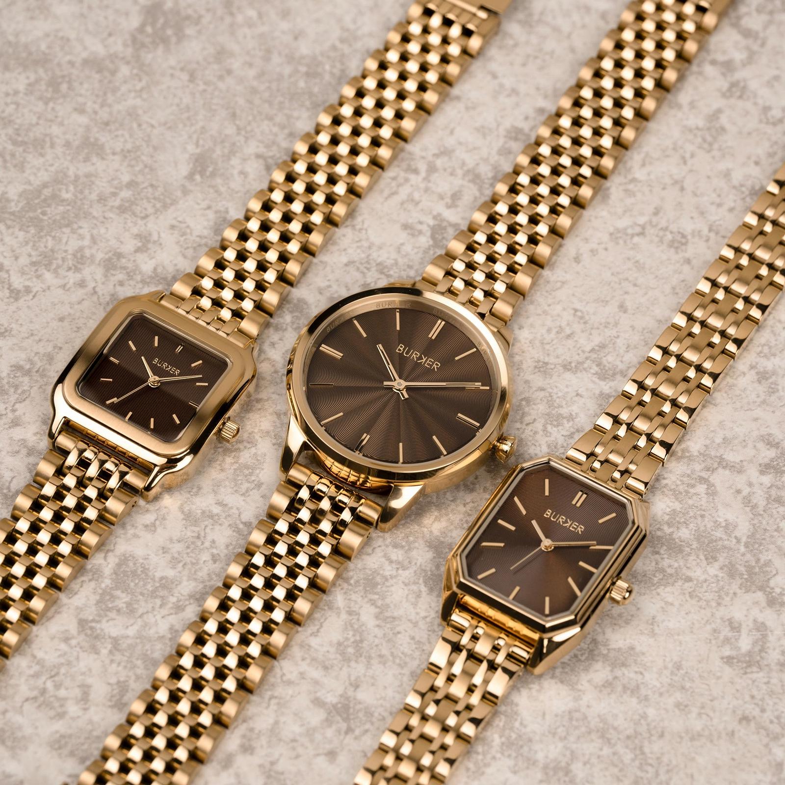 Женские часы BURKER Emily Круглые Женские часы Браслет-звеньевой Нержавеющая сталь Аналоговый Кварцевый 3 АТМ Водонепроницаемые - 36 мм - Золотой Коричневый, фото №5