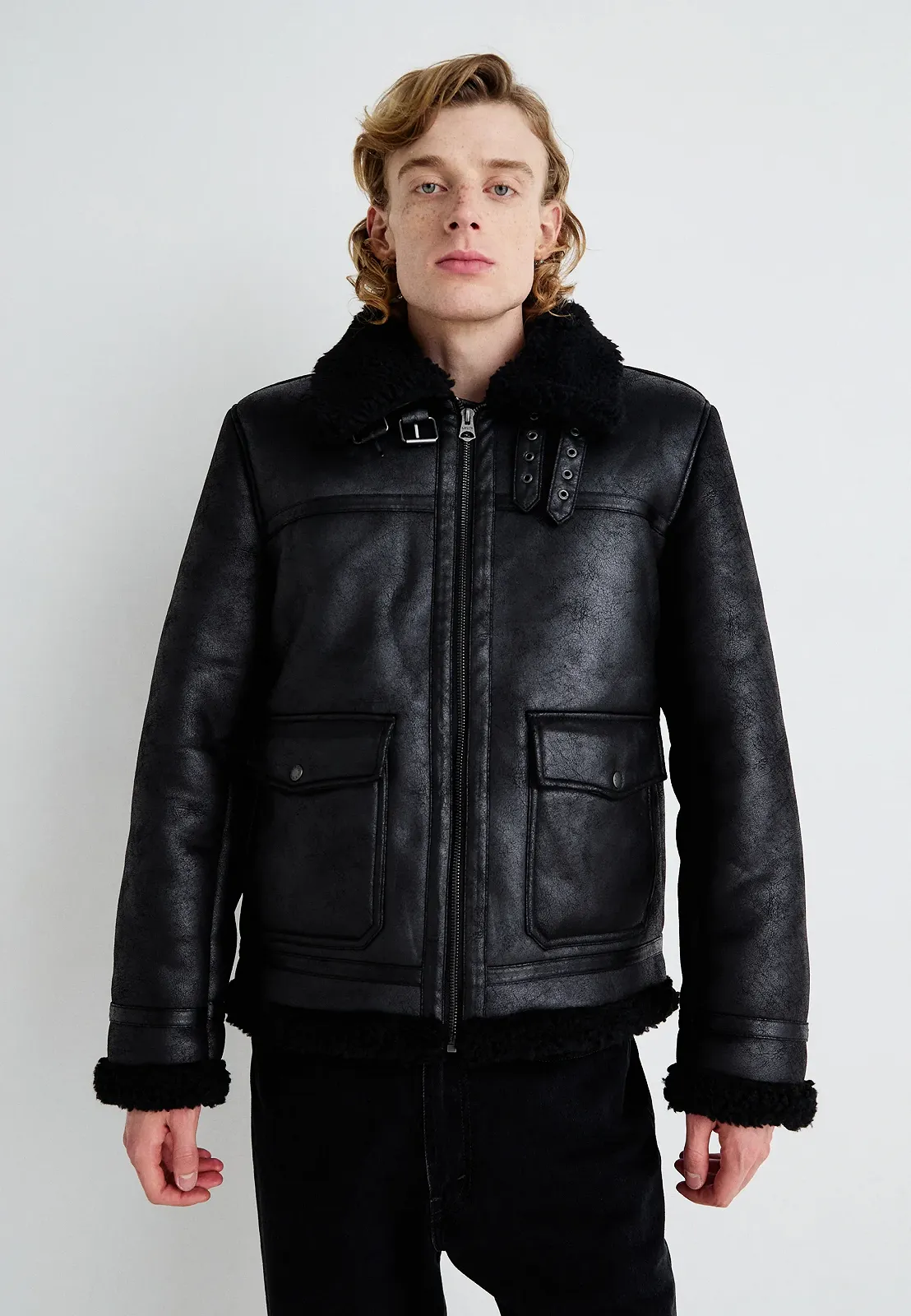 Чоловіча шкіряна куртка Levis - Lsefaux Leather Sherpa Black - L, фото №1