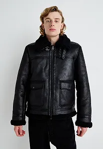 Чоловіча шкіряна куртка Levis - Lsefaux Leather Sherpa Black - L - Фото 1