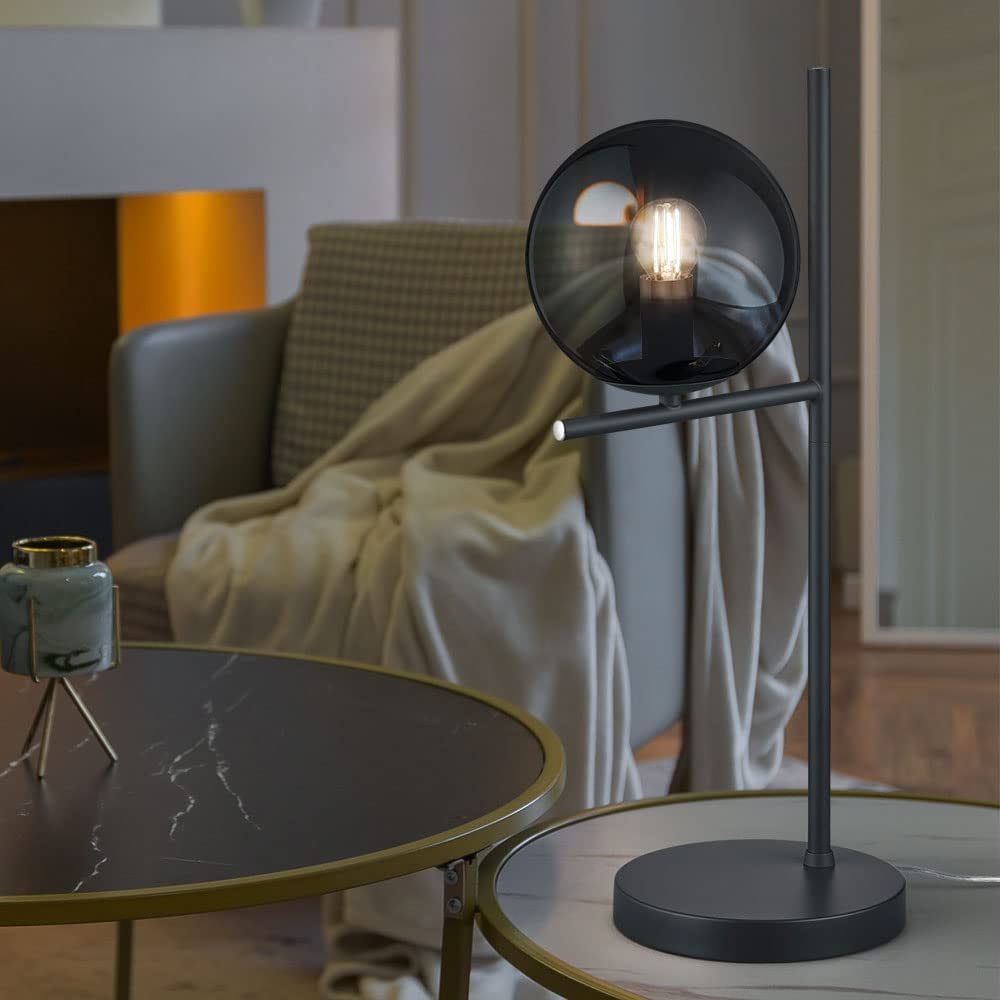 Настільна лампа etc-shop скляна куля димчаста антрацит метал 1 x E14 18 x 52 см, фото №3