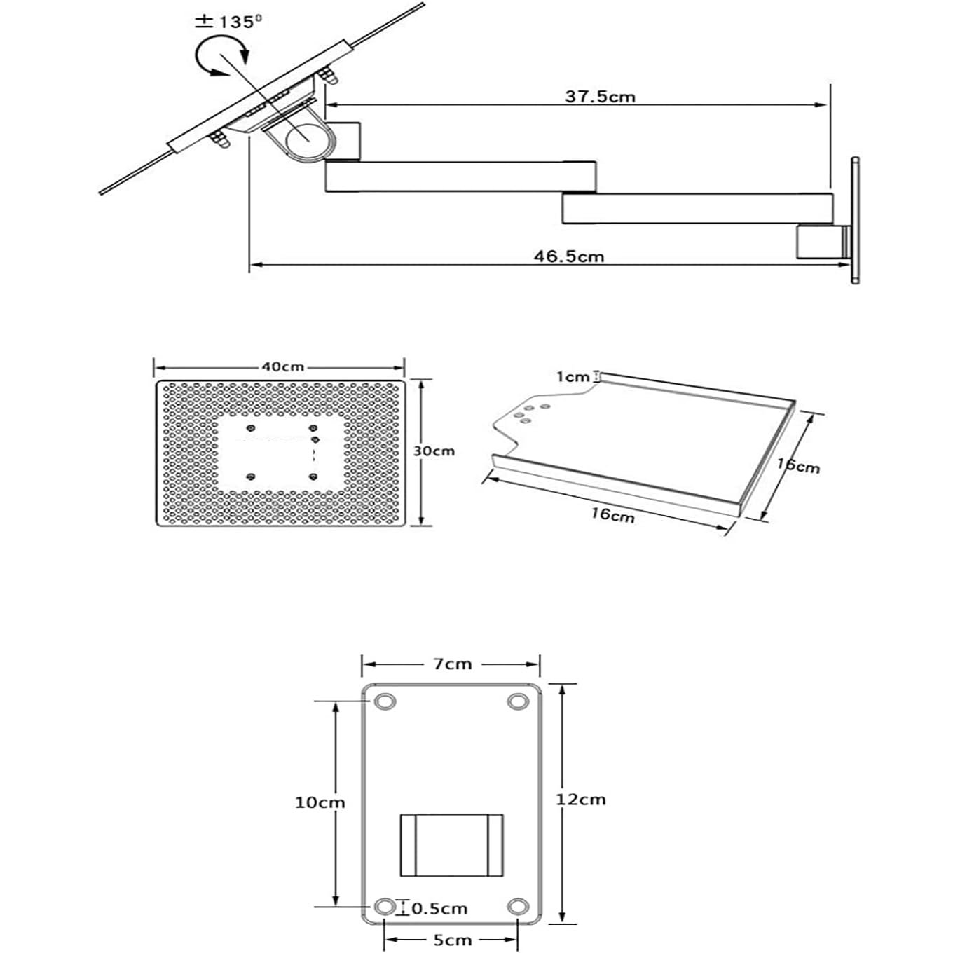 Регулируемая Подставка для Ноутбука настенная, Вентилируемая Подставка для Ноутбука, Полностью Подвижная, Вращающаяся Подставка для Ноутбука, с Отделением для Мыши, Поддерживает до 8 кг, фото №8
