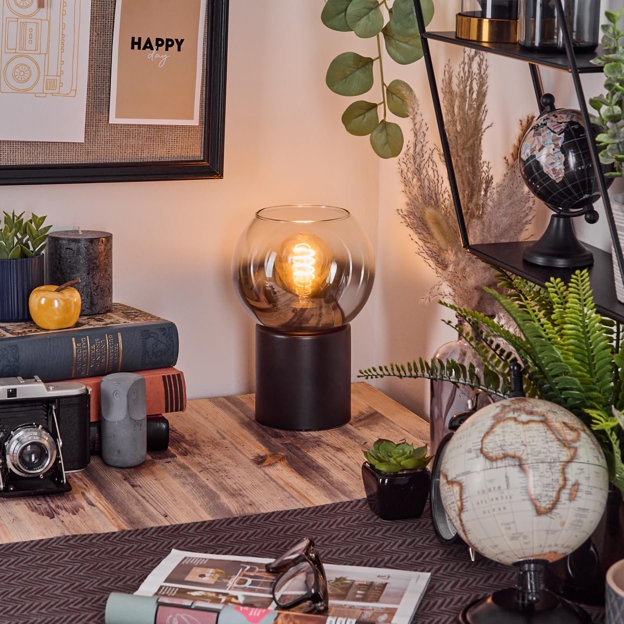 Настільна лампа HOFSTEIN Koyoto E27 15 см Чорний/Хром/Димчастий/Прозорий, фото №7